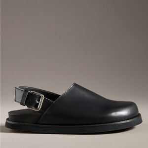 Anthropologie Black Leather Mules